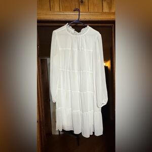 White Tiered Ruffled Long Sleeve Sundress